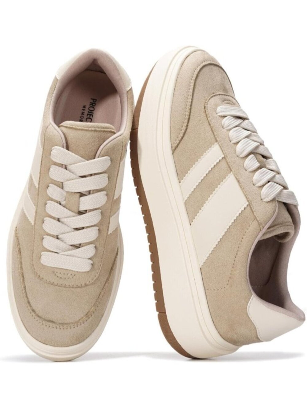Women's Taupe Footwear Lace Up Non Slip Casual Fashion Platform Sneakers